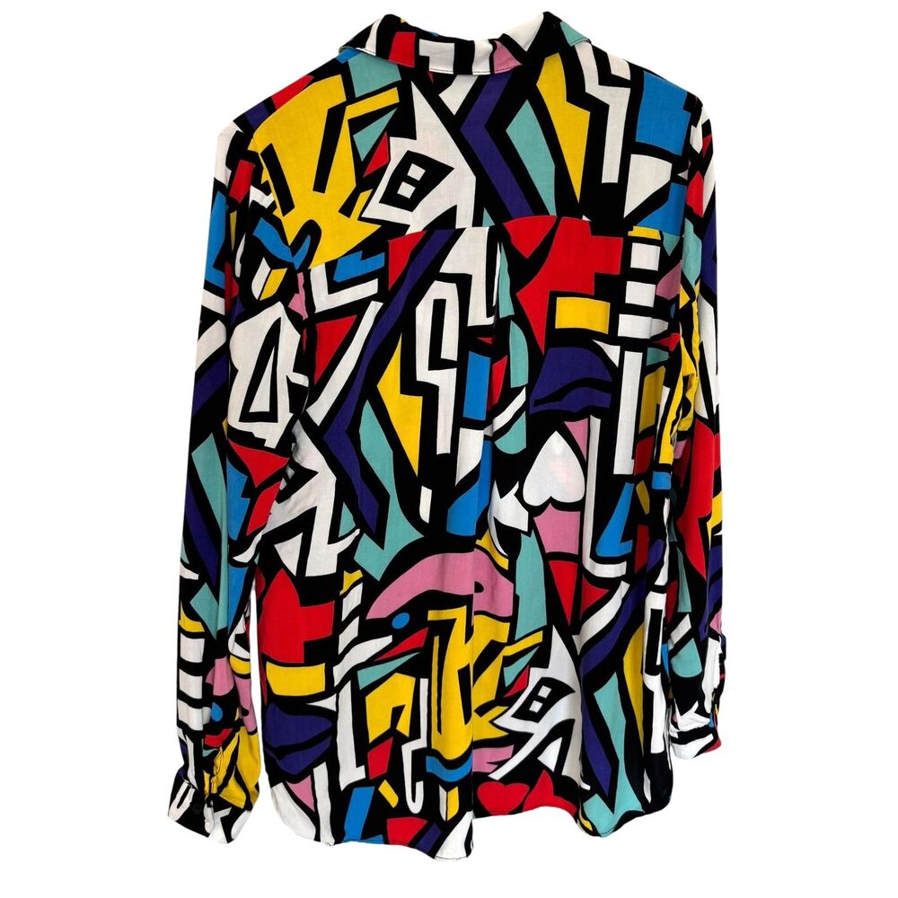 Big Dart Women's Long Sleeve Colorblock Modern Art Patterned Button Down Size L - Picture 2 of 4